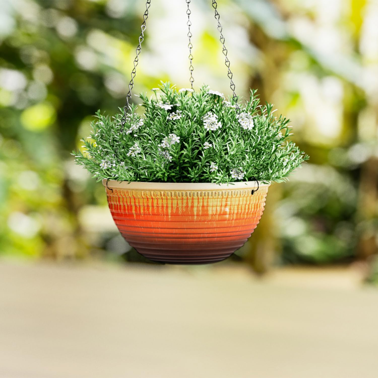 10 Inch Glazed Hanging Planters 2 Pack, Hanging Baskets with Drainage Hole | Ceramic Look, Hanging Flower Pots for