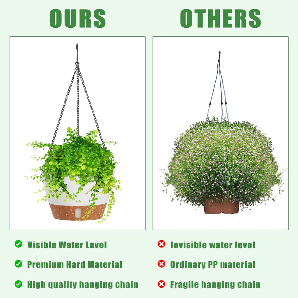 6 Pcs 8 Inch Hanging Planter for Indoor Plants Self Watering Hanging Pot Baskets with Drainage Hole Visible Water Level