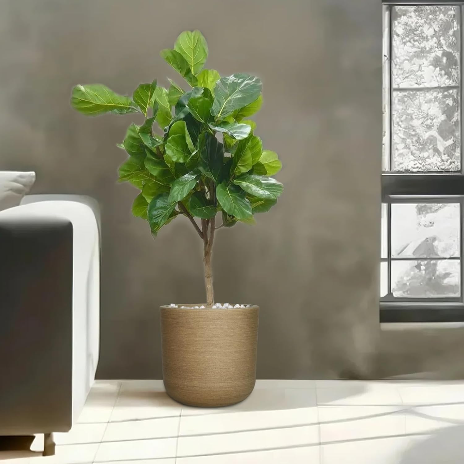 11" H Plant Pot, Resin Wood Texture with Drain Hole + Removable Stopper | UV-Resistant, Weatherproof, for Indoor