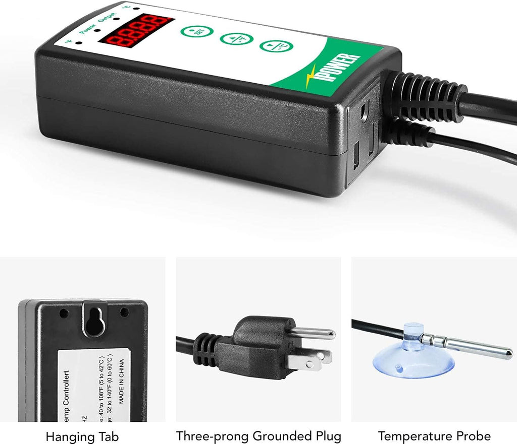iPower Digital Heat Mat Thermostat Controller and 10" x 20.75" Carbon Film Seeding Warm Hydroponic Pad with Temperature