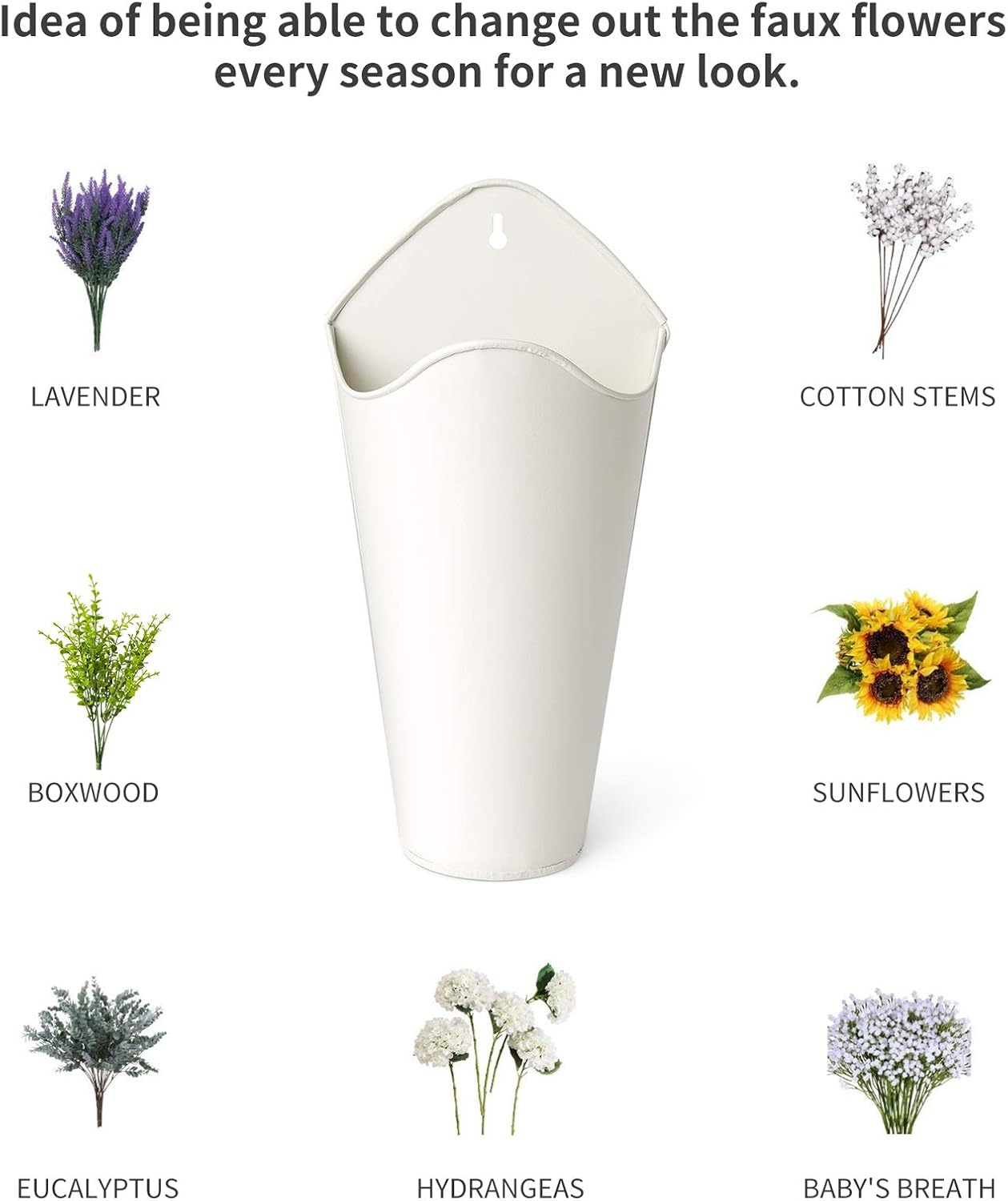 Mkono Metal Wall Planter, Hanging Vase for Flowers Plants, Set of 2, White | Rustic Farmhouse Decor, Easy Wall Mount