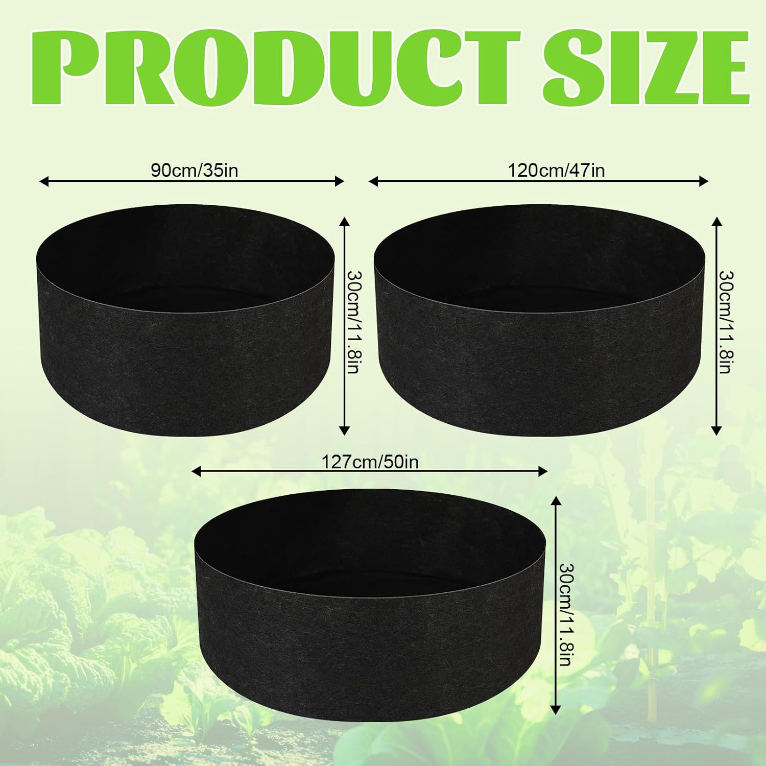 Hushee 3 Pack Plant Grow Bags 50/95/100 Gallon Large Round Grow Bags Raised Garden Beds Planters Pots Heavy Duty Fabric