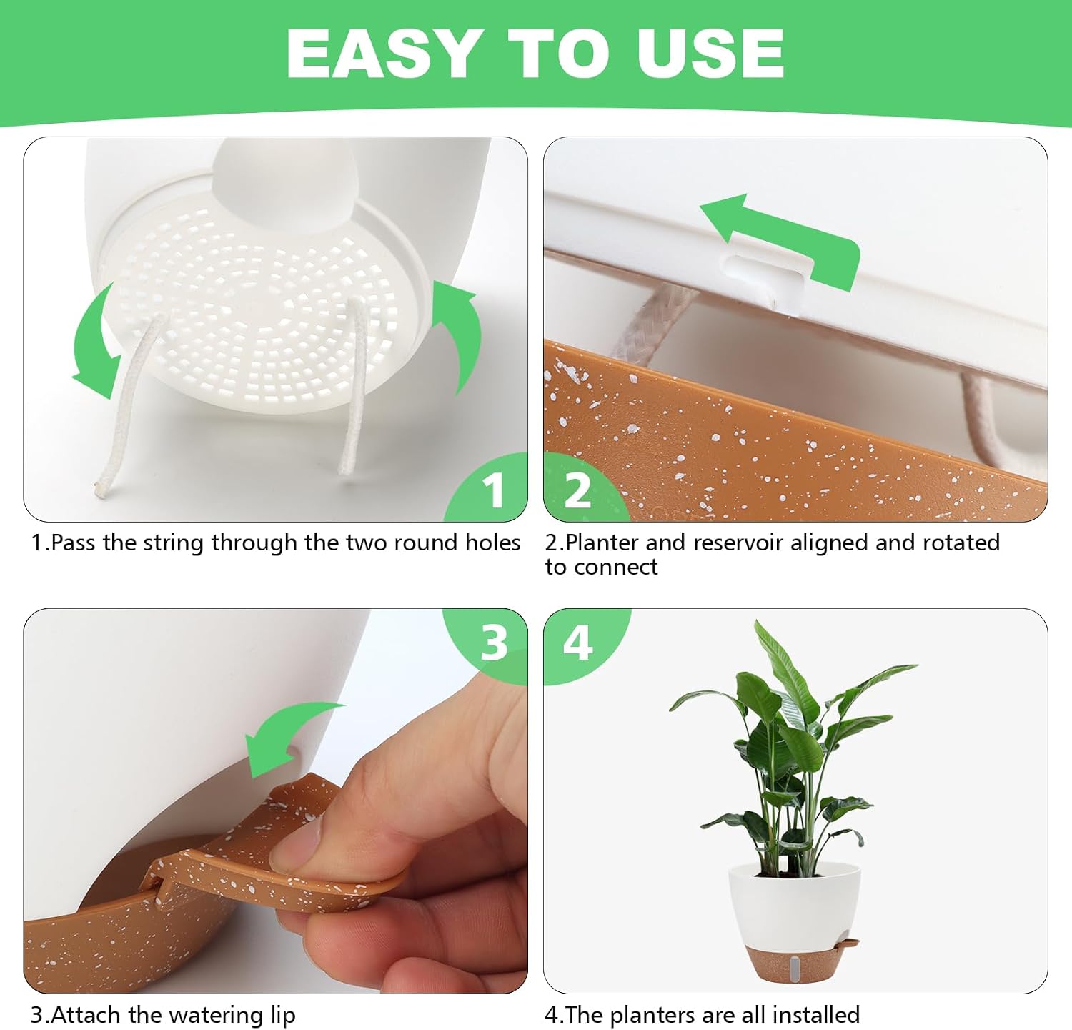 Self Watering Planter with Visual Water Level, 6Pack Small Plastic Pot Set with Drainage Holes and Reservoir Saucers