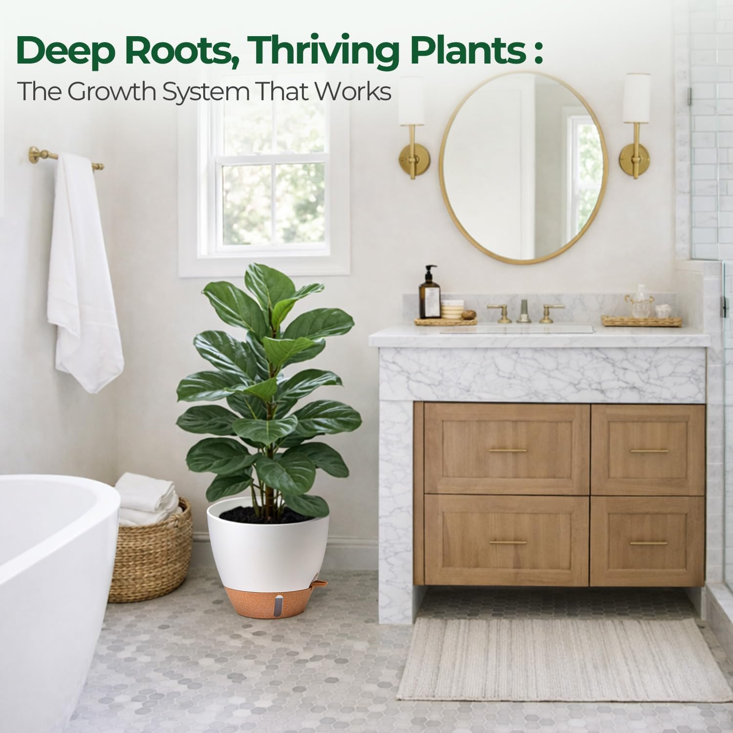 T4U Self Watering Pots for Indoor Plants, 8-12 Inch, 3 Pack, White | Visible water level window, Pothos and monstera