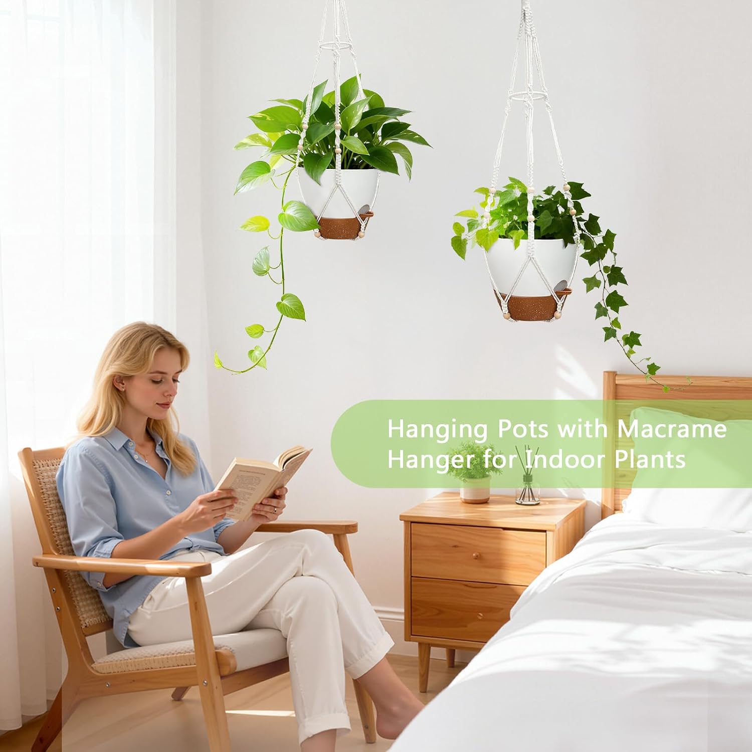 2 Pack Self Watering Hanging Planters with Grow Light for Indoor Plants | 10 Brightness, 3 Light Modes, 3/9/12H Timer