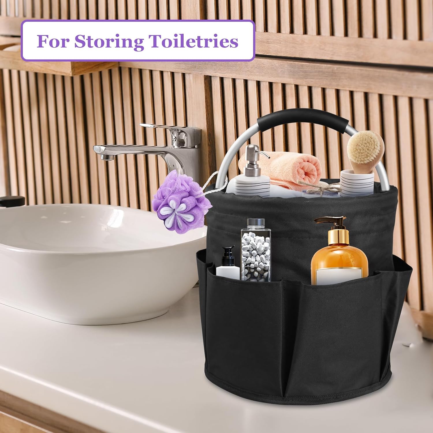2Pack 17L Foldable Cleaning Supply Caddy with Handle, Portable Bucket Tool Organizer, Garden Tool Bag in 600D Oxford