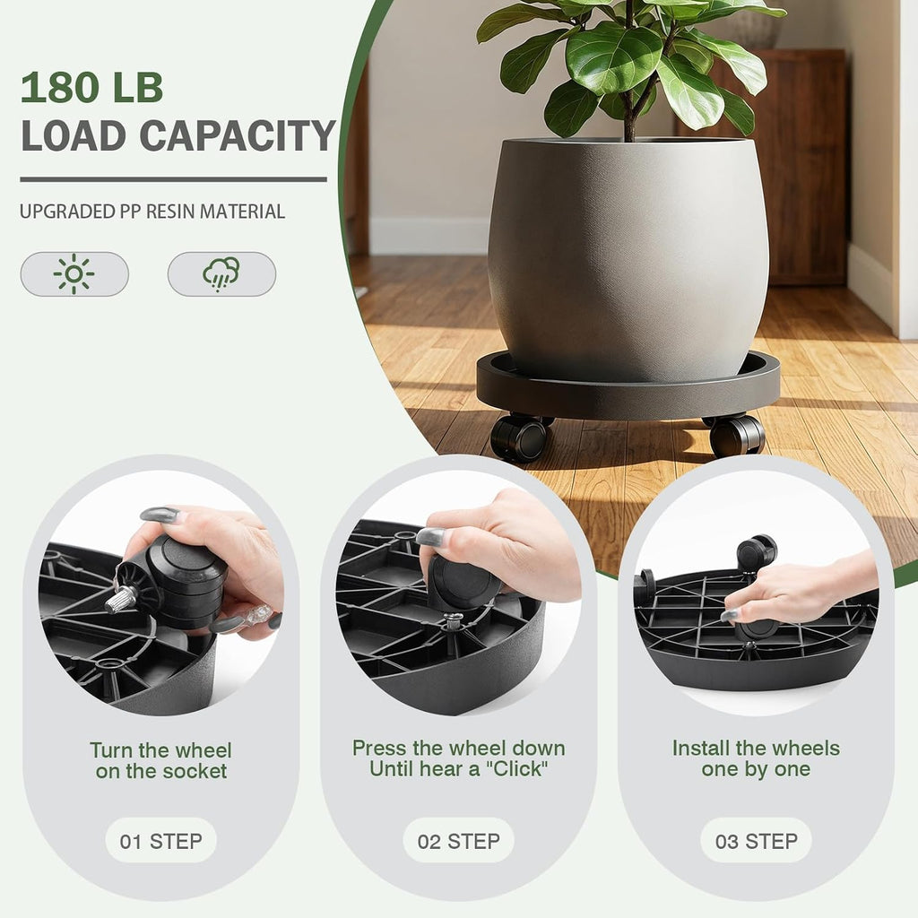 2 Pack Plant Caddy with Wheels, 12.6 inch Rolling Plant Stands | Round Plant Stand Dolly for Outdoor Indoor Heavy