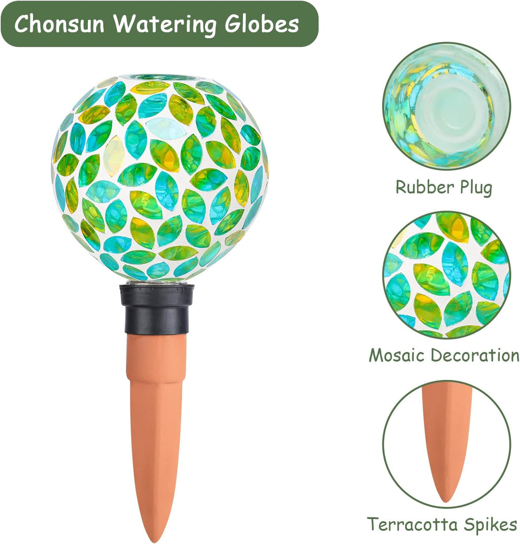 Plant Watering Globes Mosaic Self Watering Spikes 2 Pack | Large Self Watering Planter Insert Automatic Watering Device