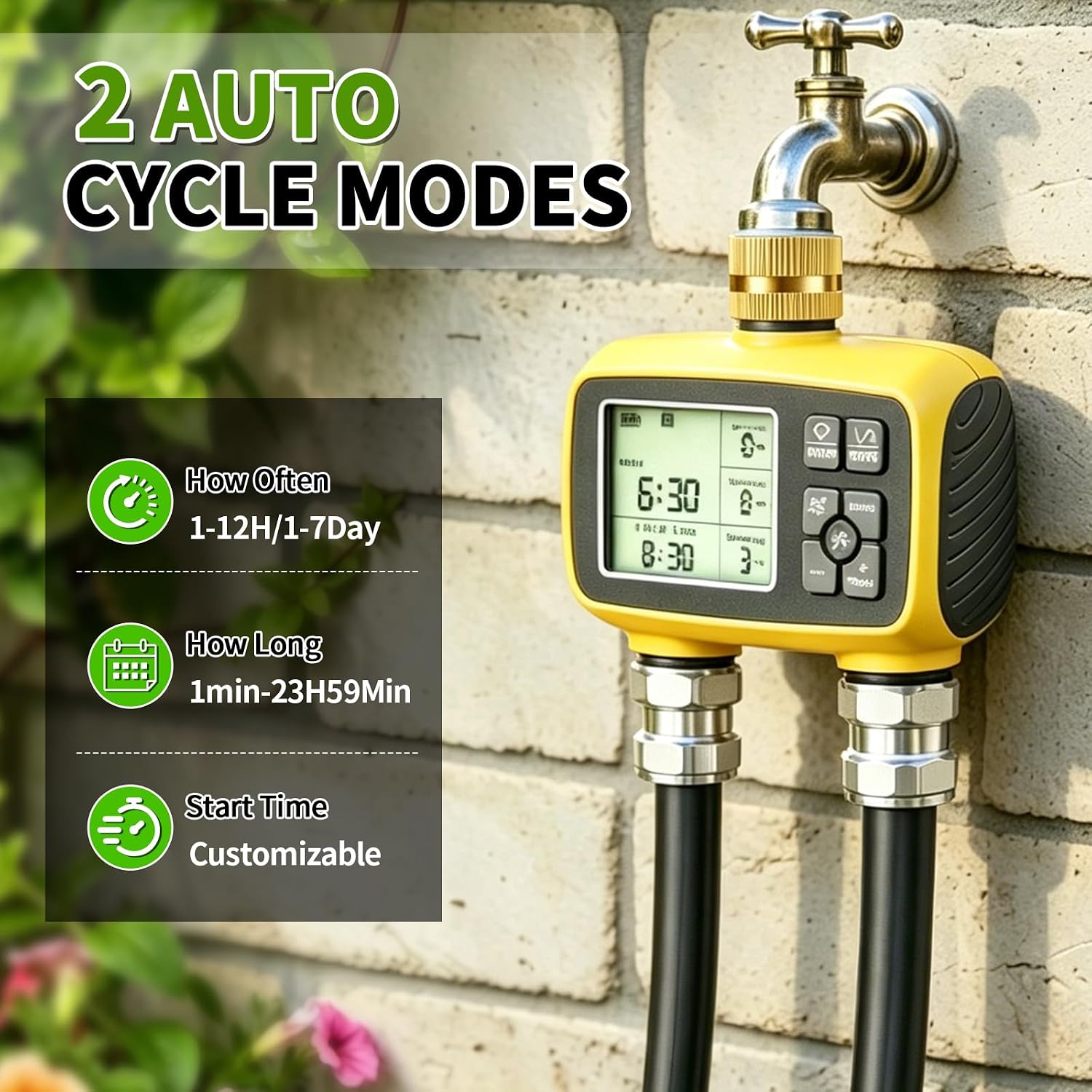 Upgraded Brass Sprinkler Timer-2 Zone Water Hose Timers with Metal Inlet & Outlet-Waterproof & Programmable Design