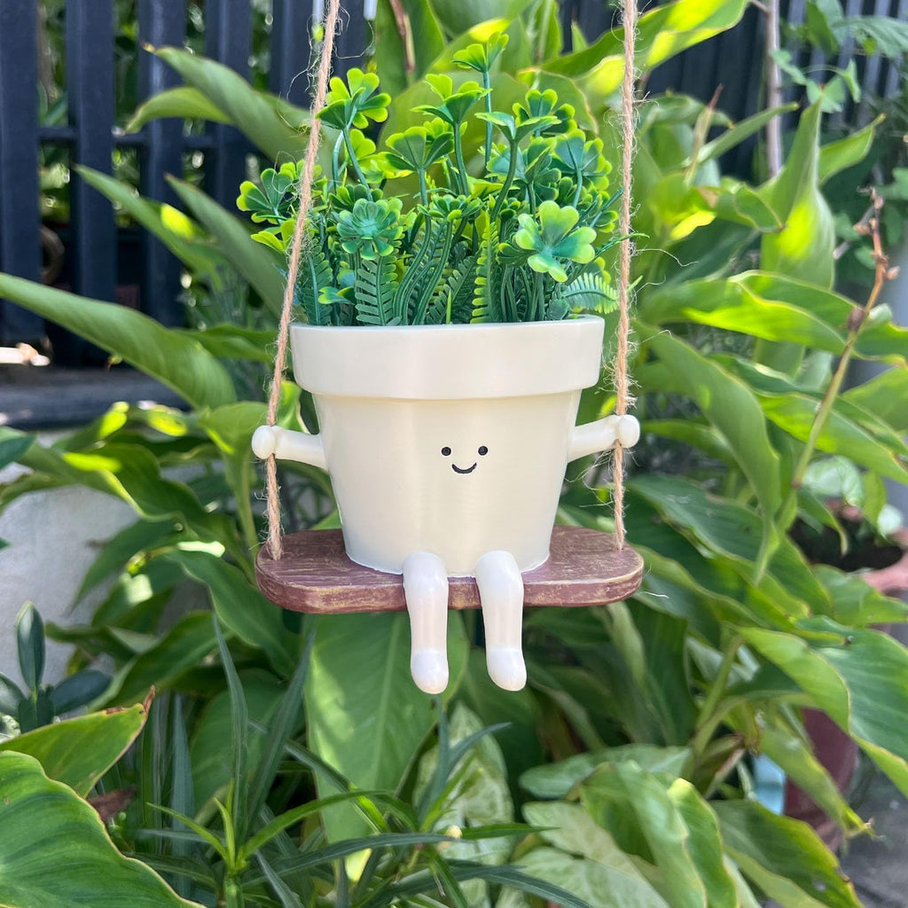 Swing Smily Face Planter Pot - Indoor Outdoor Flower Head Hanging Planters, Swinging Smiley Plant Pots with Drainage