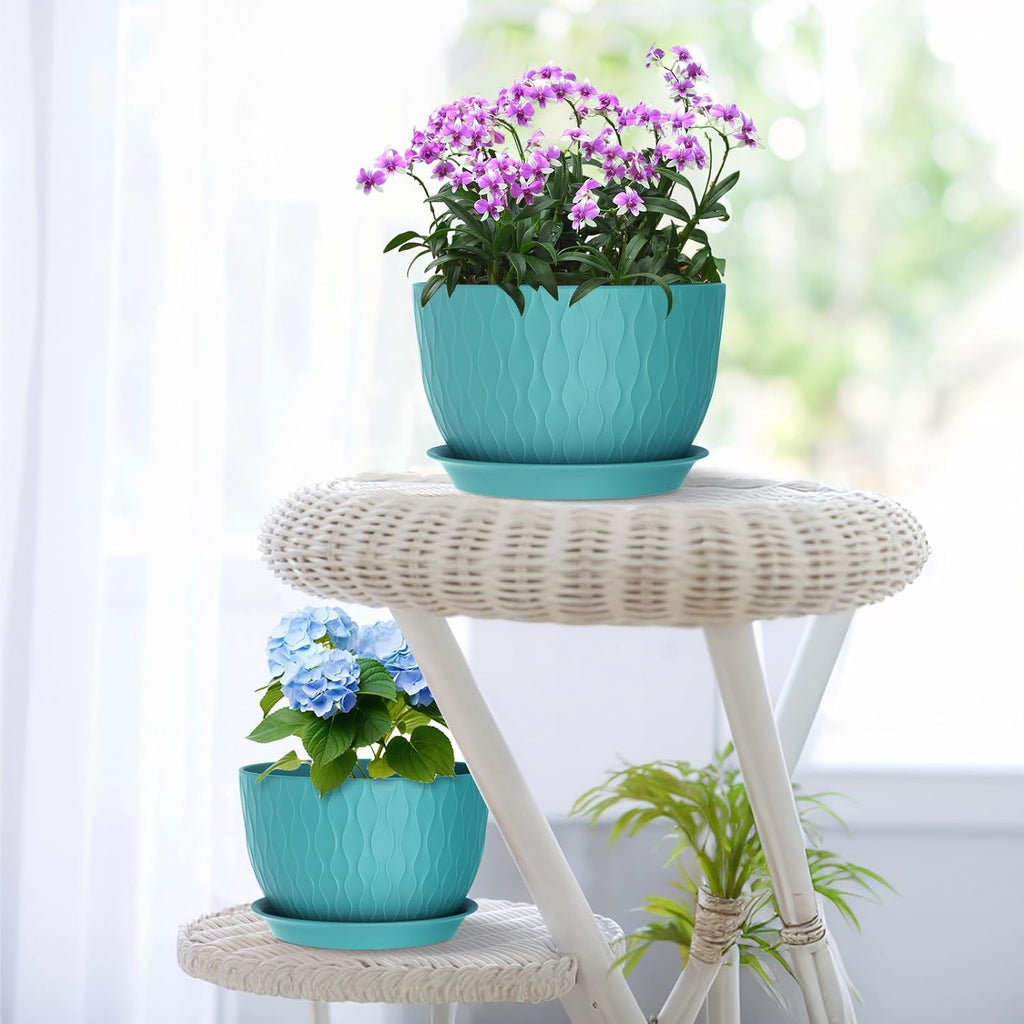 Meowell Large Plant Pots 12/10/9 inch, 3 Pack Big Flower Pots for Outdoor Indoor Plants with Water Ripples, Wide