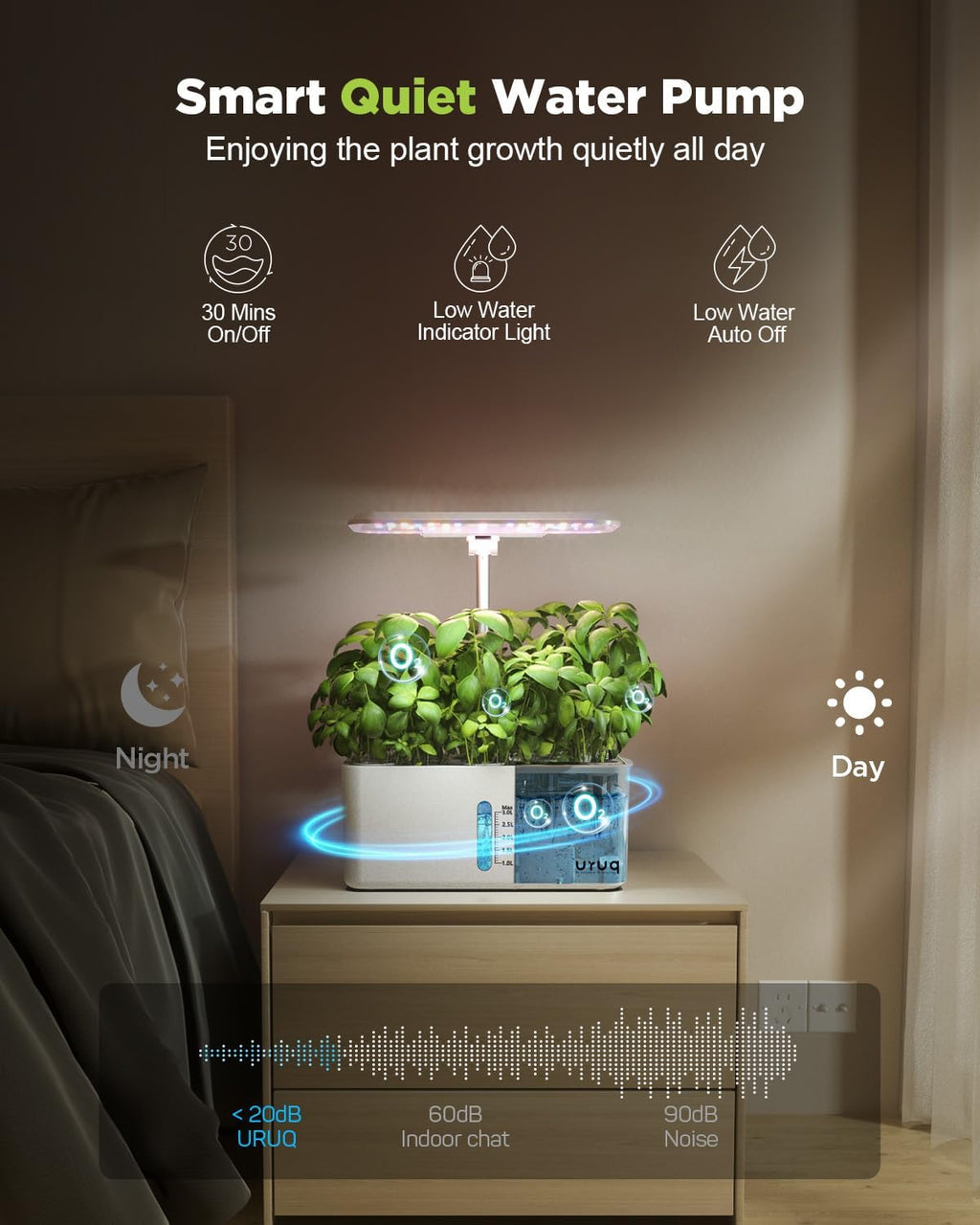 8 Pods Hydroponics Growing System with LED Grow Light - White | Quiet Water Pump, Automatic Timer, Adjustable Height