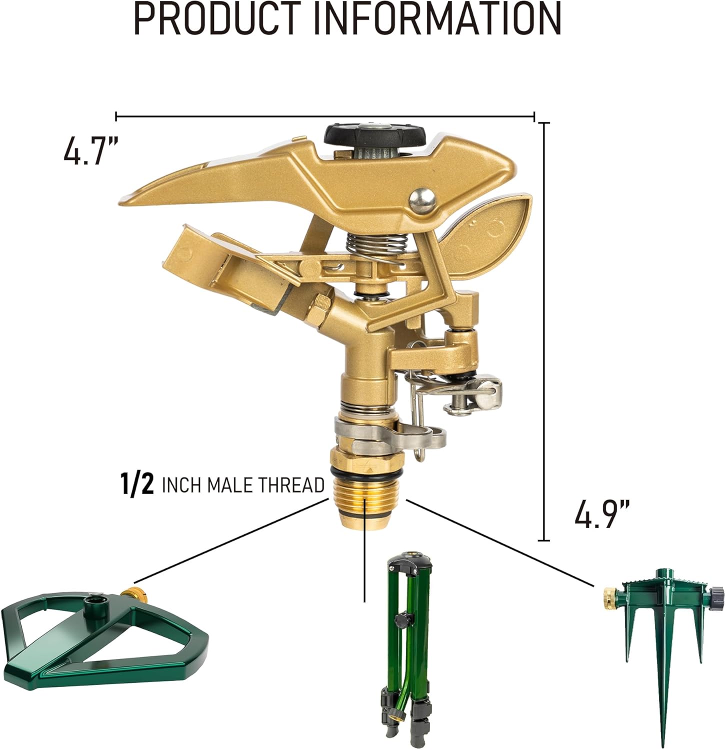 Hourleey 1/2 Inch Zinc Impact Sprinkler, 2 Pack Heavy Duty Lawn Sprinkler Head with Nozzles, Adjustable 0-360 Degree