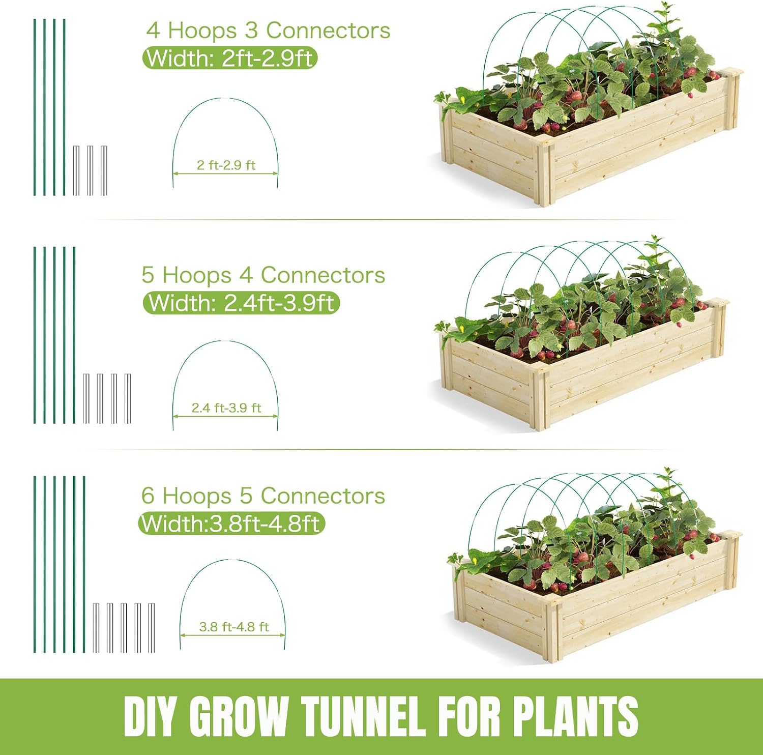 72 Pack Garden Hoops for Raised Beds, 12 Sets Fiberglass with PVC | Durable, Rust-proof, DIY greenhouse tunnel, For row