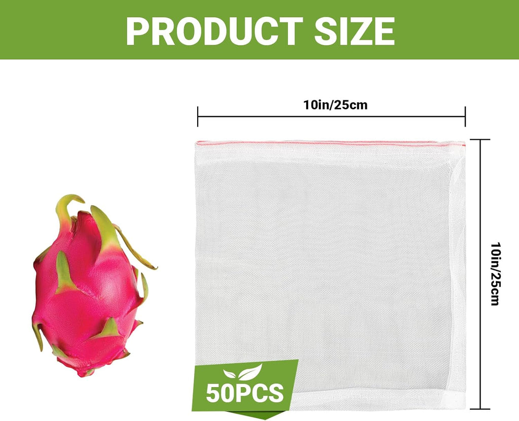 Fruit Cover Bags with Drawstring, 50pcs 10x10 Inch Garden Netting Fruit Protection Bags for Plant Flowers Vegetables