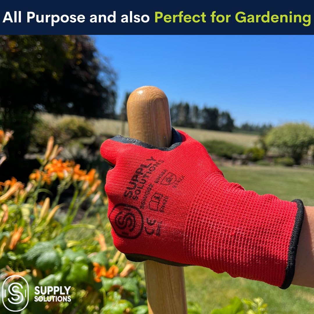 13 Gauge Polyester Shell with Latex Crinkle Palm Dipped Safety Work Gloves for Landscaping, Warehouse, Construction