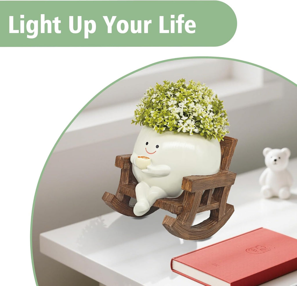Smiley Face Planter Pot, Cute Coffee Plant Pots for Indoor Outdoor | Unique Rocking Chair Plant Pot for Succulents