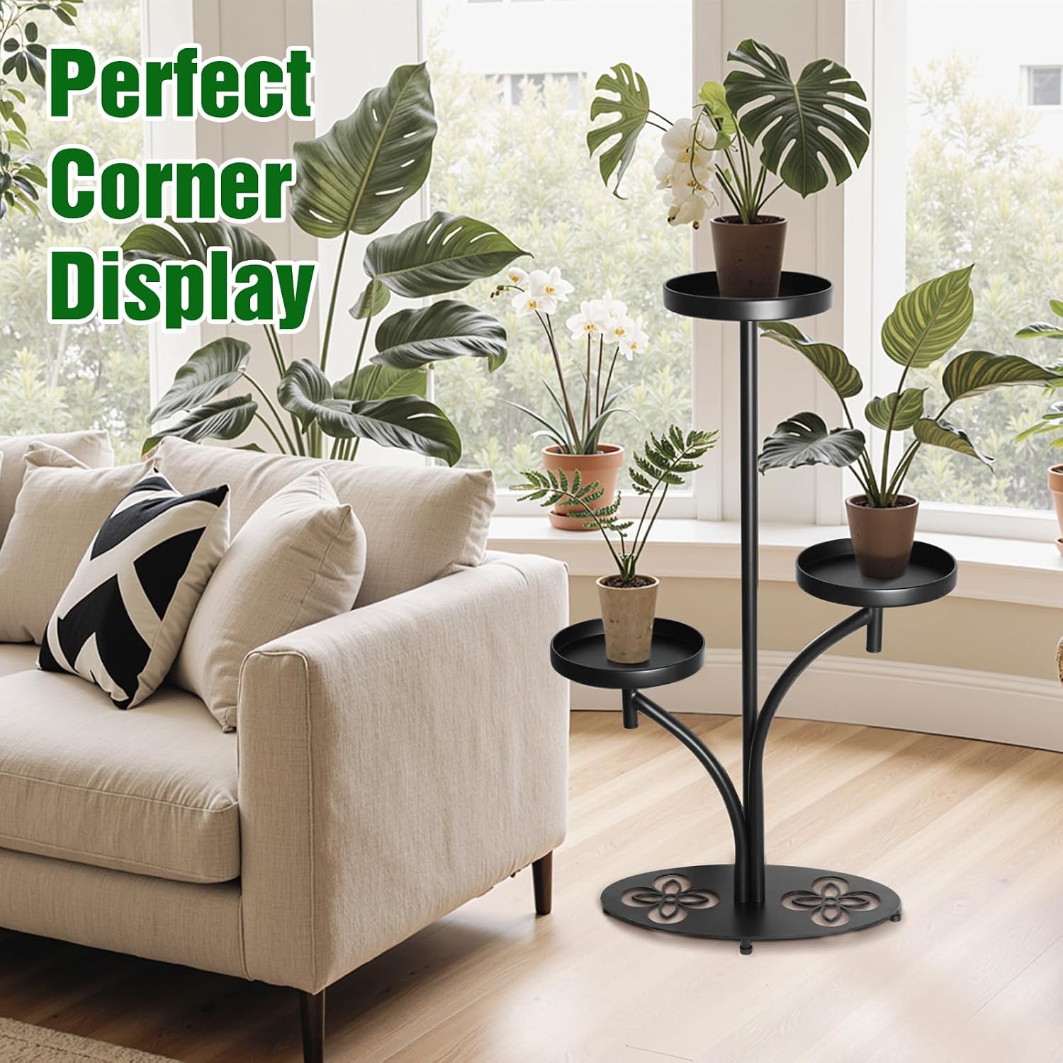 3 Tier Metal Plant Stand Indoor, for Patio, Living Room, Bedroom | Tiered Modern Round Plant Stand, Petal-Shaped