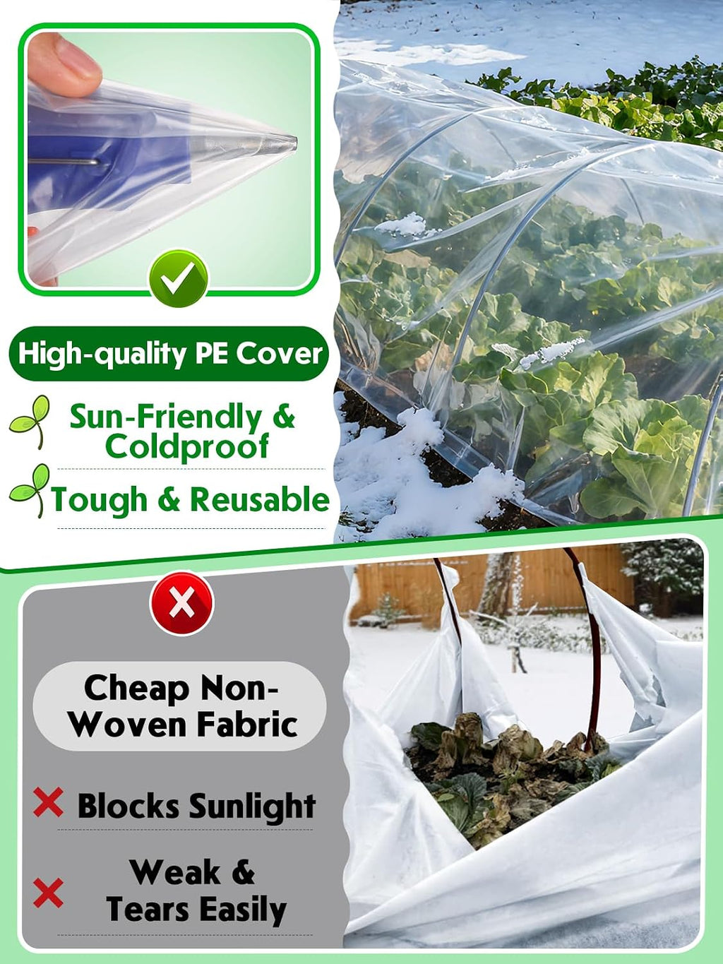 10 x 30ft Plant Covers Freeze Protection with 36 Clips - Greenhouse Plastic Sheeting, Frost Cloth Row Cover for Outdoor