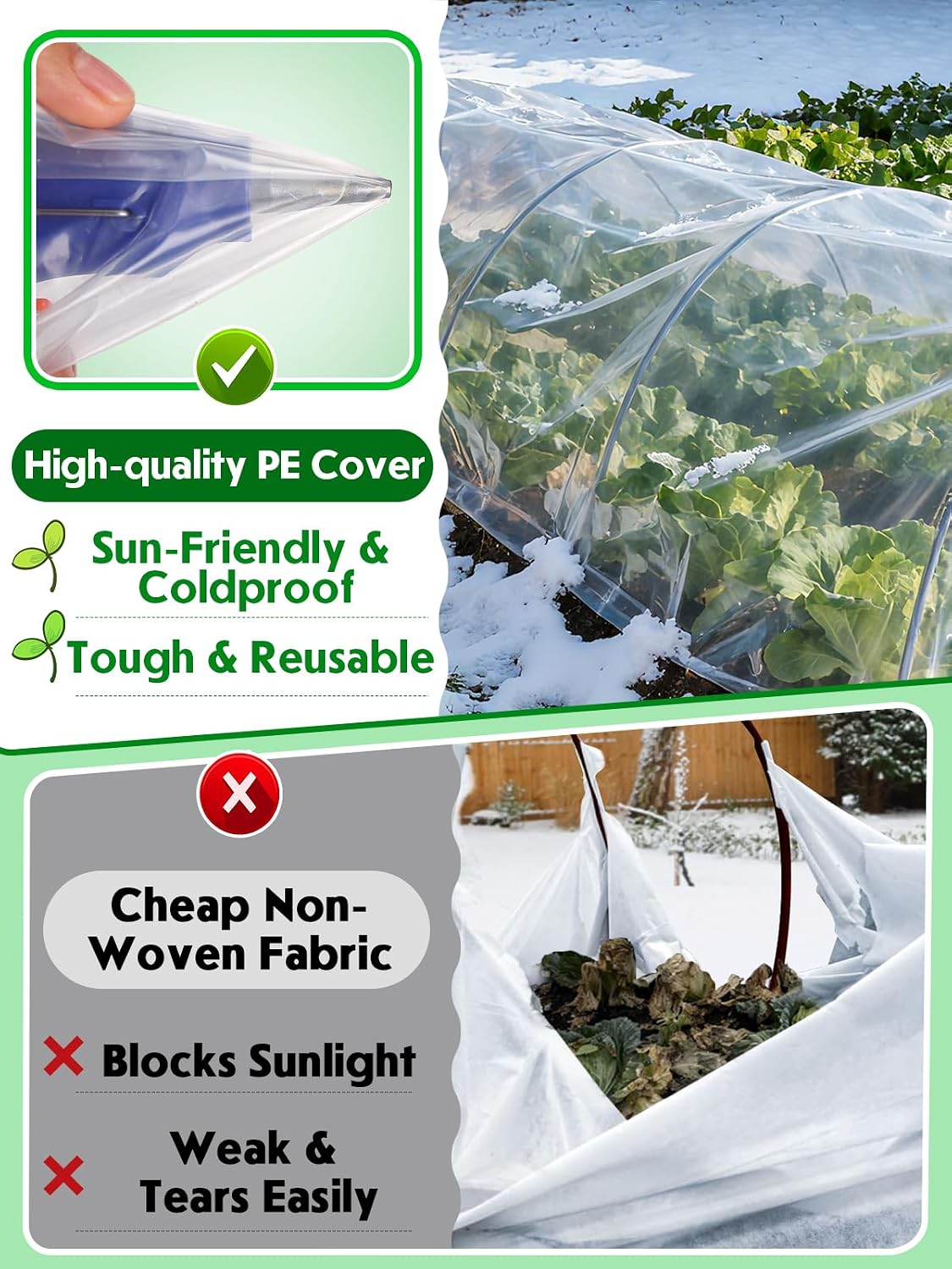10 x 30ft Plant Covers Freeze Protection with 36 Clips - Greenhouse Plastic Sheeting, Frost Cloth Row Cover for Outdoor