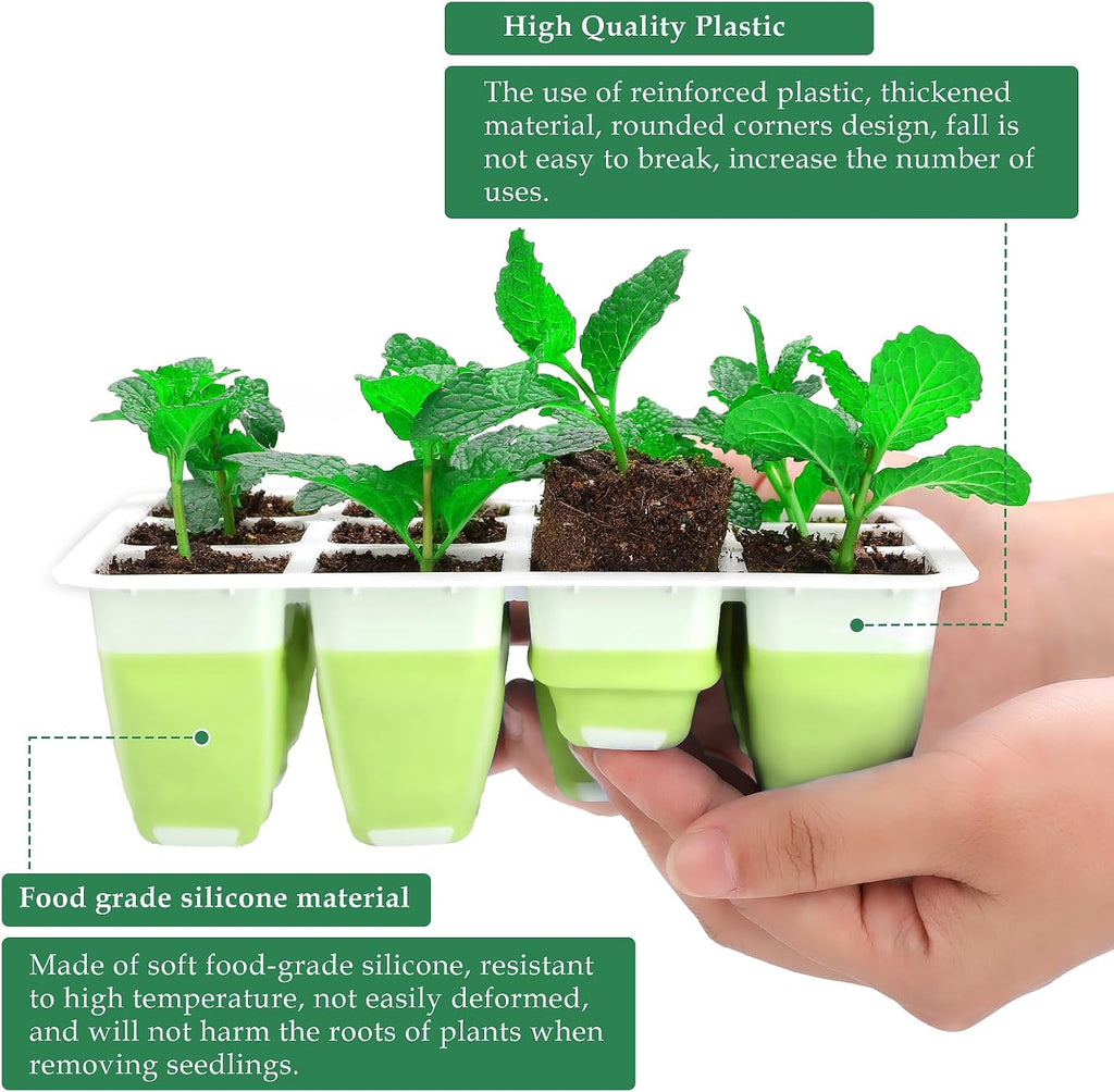 10pcs Reusable Seed Starter Tray, 120 Cells Seed Starter Kit, Silicone Seedling Starter Trays for Starting Plant Seeds