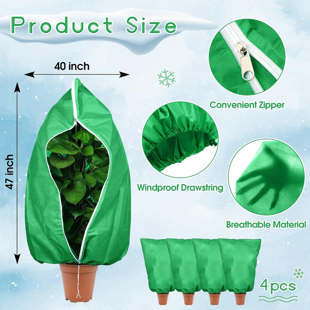 Windyun 4 Pcs Plant Covers Freeze Protection 47x40 Inch Winter Plant Protector Freeze Cover Shrub Frost Cloth with