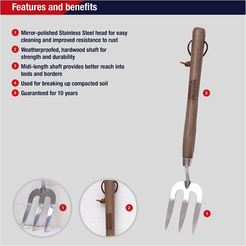 Spear & Jackson Stainless Steel Hand Weed Fork, Durable Gardening Tool for Efficient Weeding and Soil Aeration
