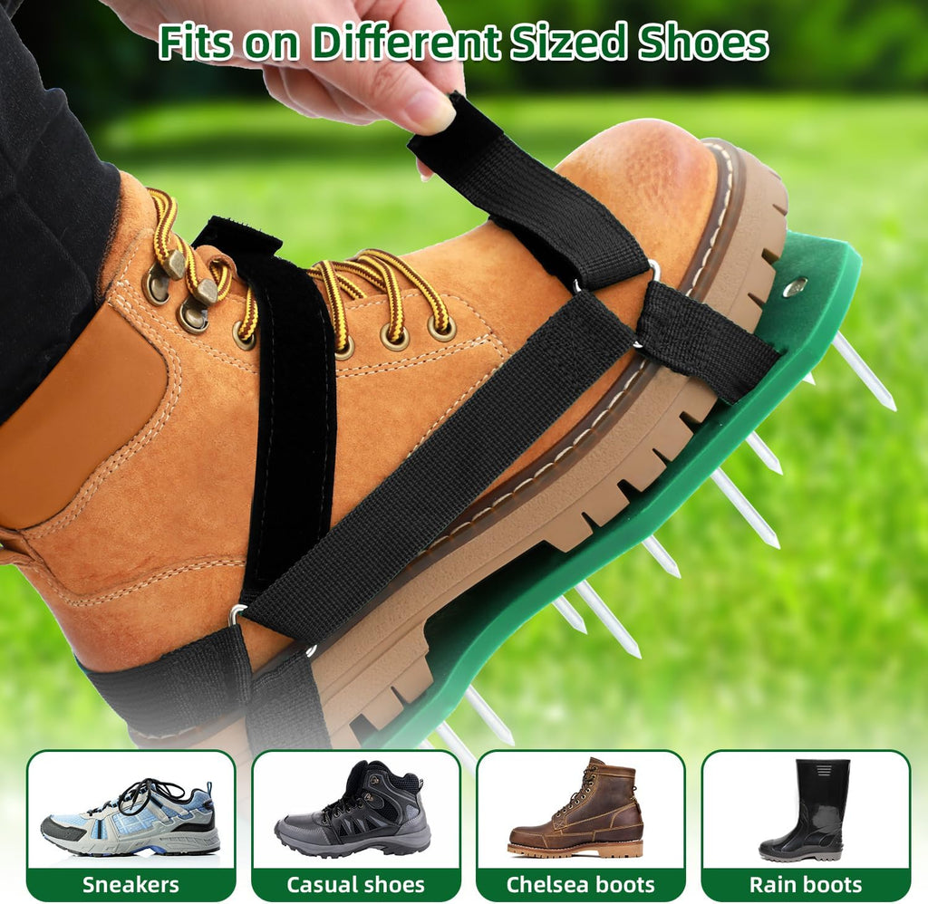Ohuhu Lawn Aerator Shoes with Hook & Loop Straps, All New Unique Design Free-Installation Heavy Duty Spiked Aerating