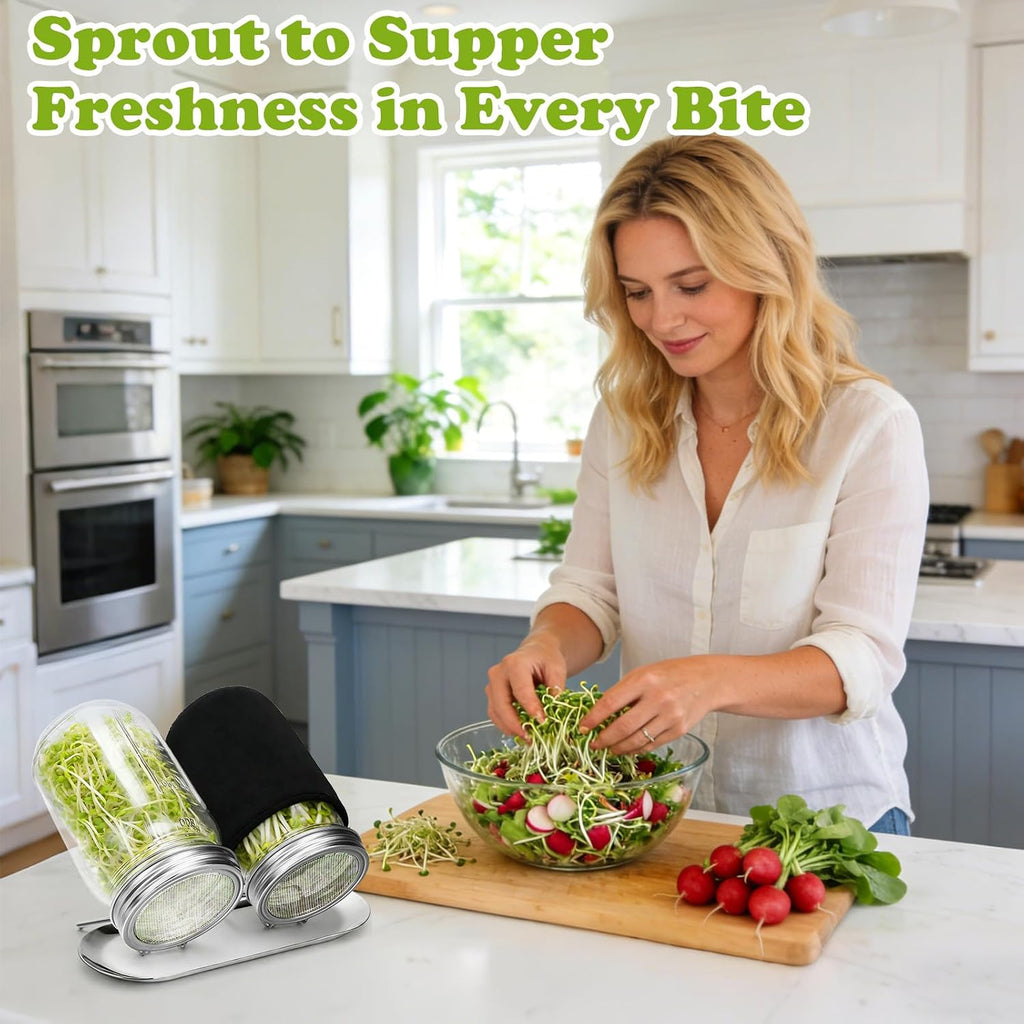 Palksky Regular Mouth Sprouting Kits with Stainless Steel Screen Sprouting Lids & Glass Mason Jars & Light-Blocking