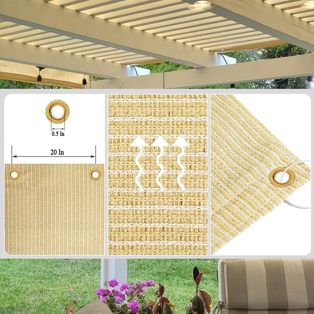 6x8 FT Sun Shade Cloth with Grommets, 90% UV Block Shade Screen | Breathable Sunshade Fabric for Pergola, Patio