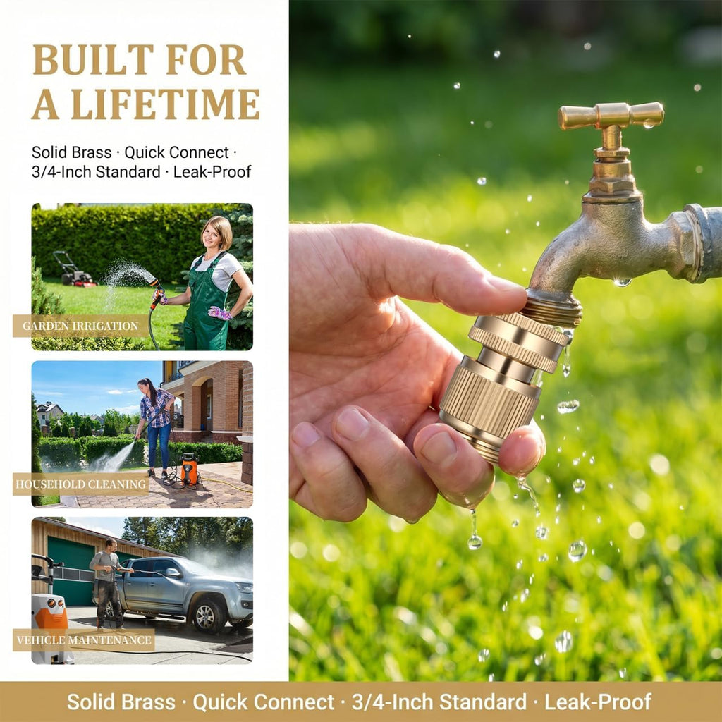 Baluue 6 Sets Garden Hose Quick Connect Fittings Brass Quick Connector Kit Male and Female Hose Adapters with Seal
