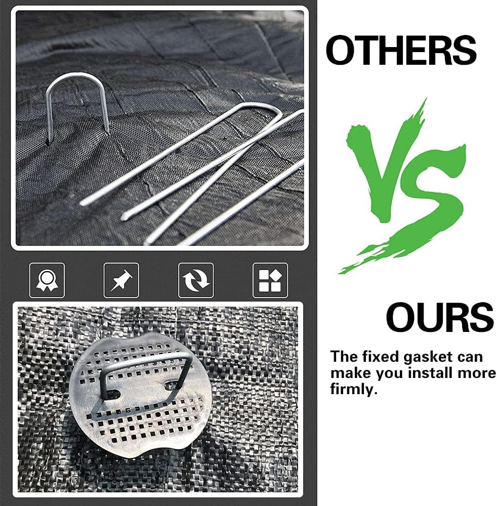 100Pcs Garden Stakes Staples + 100Pcs Gasket, Bakulyor 6 Inch Lawn Landscape Staples 11 Gauge U Shaped Galvanized