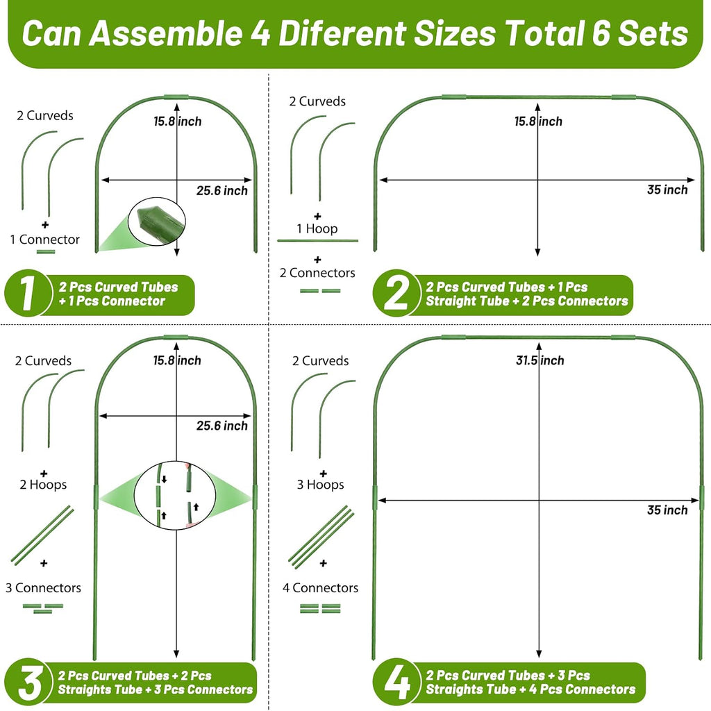 67pcs Garden Mesh Netting Kit, 6 Sets Wide Garden Hoops with Garden Covers | 10x20 ft Bird Netting & 12 Clips, Garden