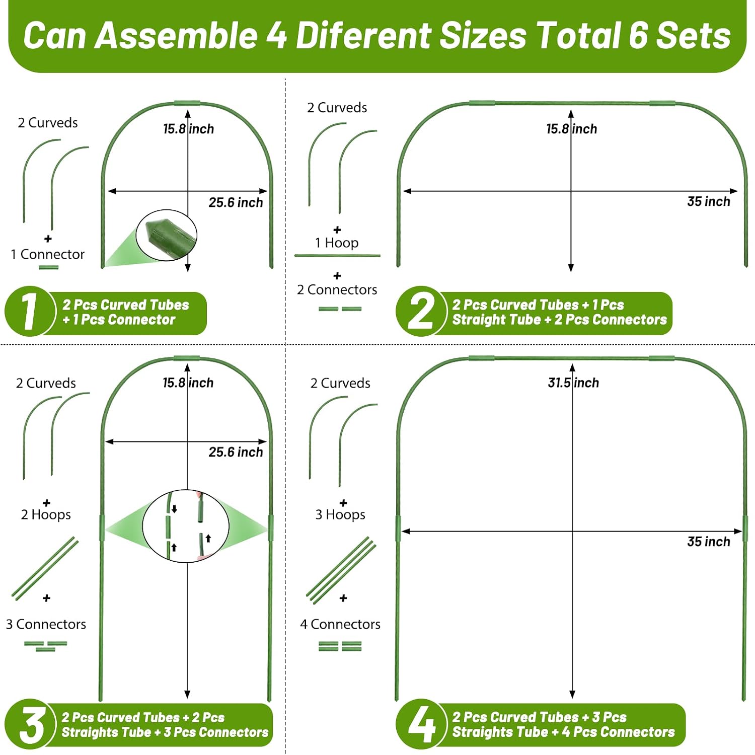 67pcs Garden Mesh Netting Kit, 6 Sets Wide Garden Hoops with Garden Covers | 10x20 ft Bird Netting & 12 Clips, Garden