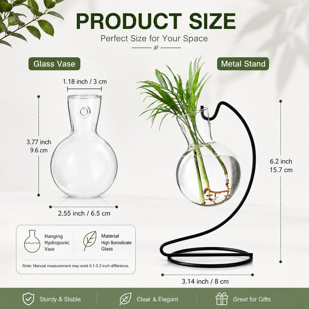 Desktop Glass Plant Propagation Station with Metal Stand, Tabletop Plant Terrarium,Hydroponics Vase for Propagating