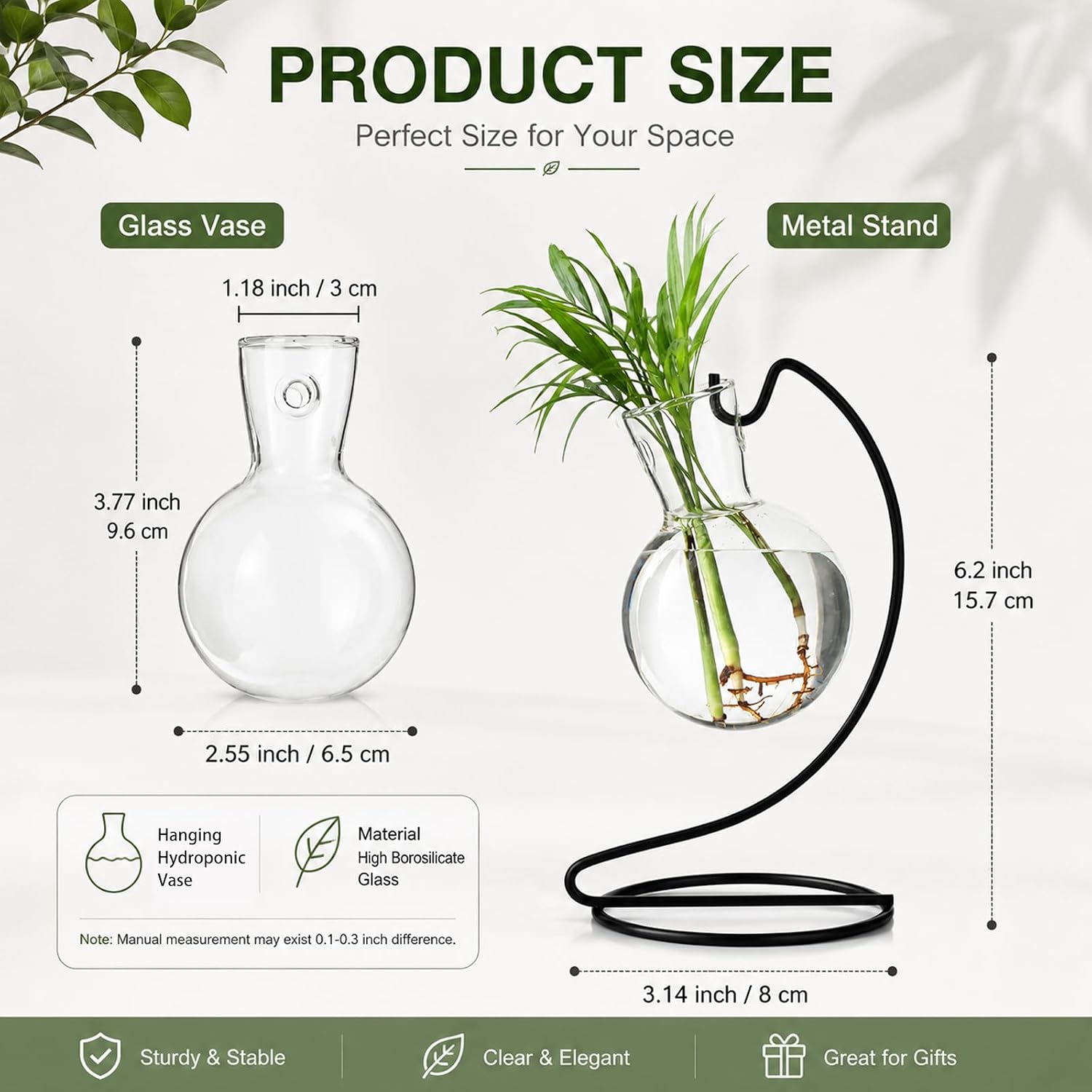 Desktop Glass Plant Propagation Station with Metal Stand, Tabletop Plant Terrarium,Hydroponics Vase for Propagating