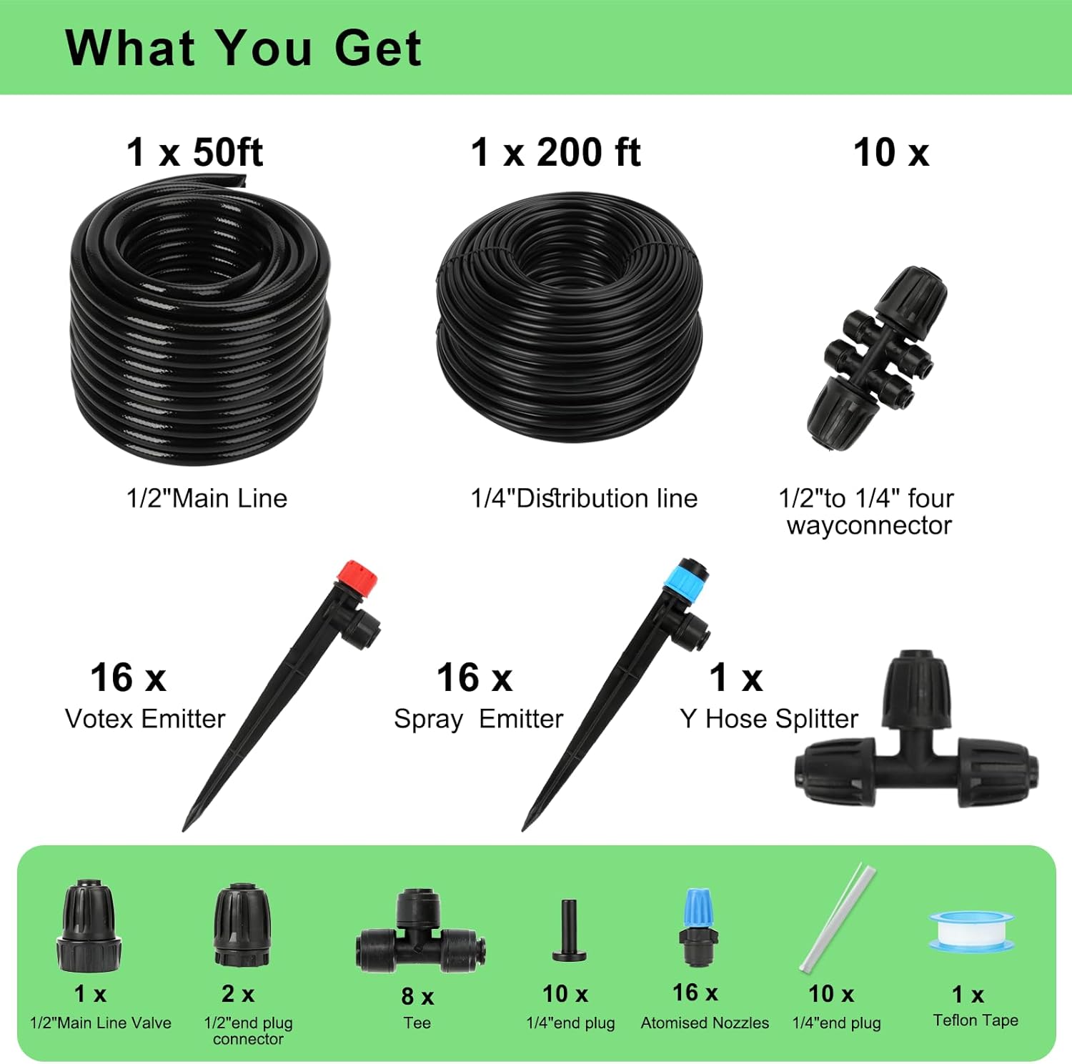 250FT Drip Irrigation Kit – 2026 New Quick-Connect Micro Irrigation System with 1/4'' 1/2'' Tubing, Locking Nozzle