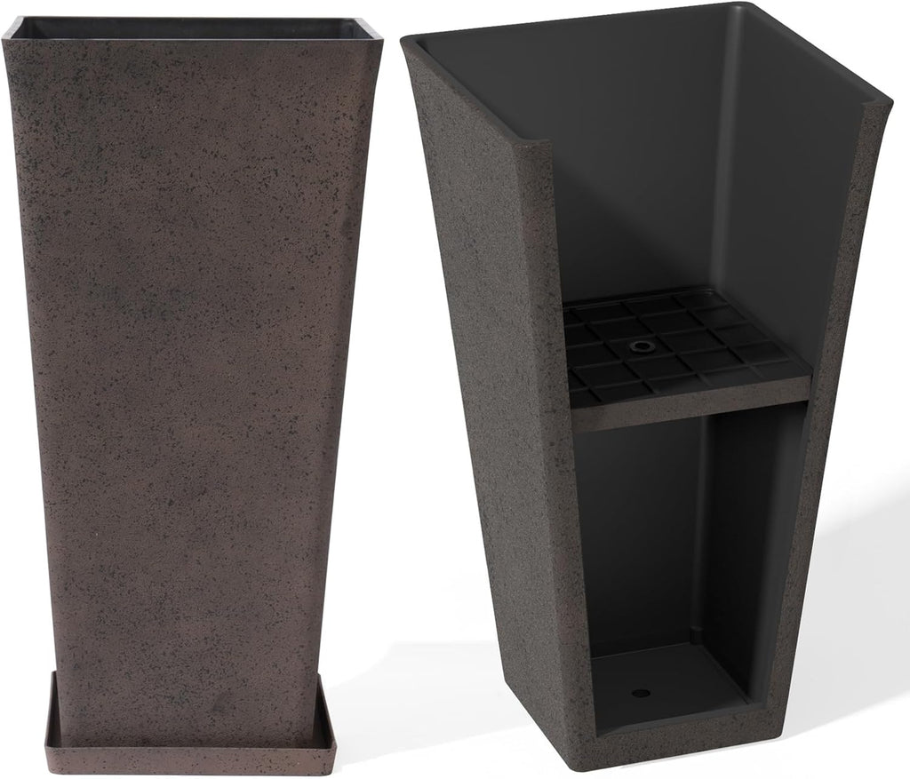 LA JOLIE MUSE Tall Outdoor Planters Set of 2, 20 Inch Large Tapered Planter | Tall Planters with Shelf Insert, Large