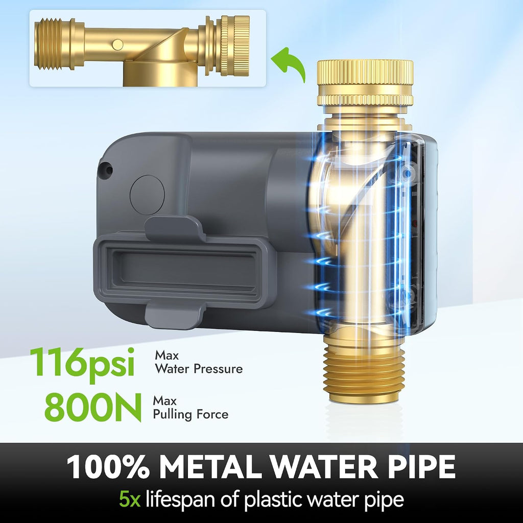 RAINPOINT Sprinkler Timer, 100% Metal Pipe Water Timer for Garden Hose, Programmable Hose Controller for Watering