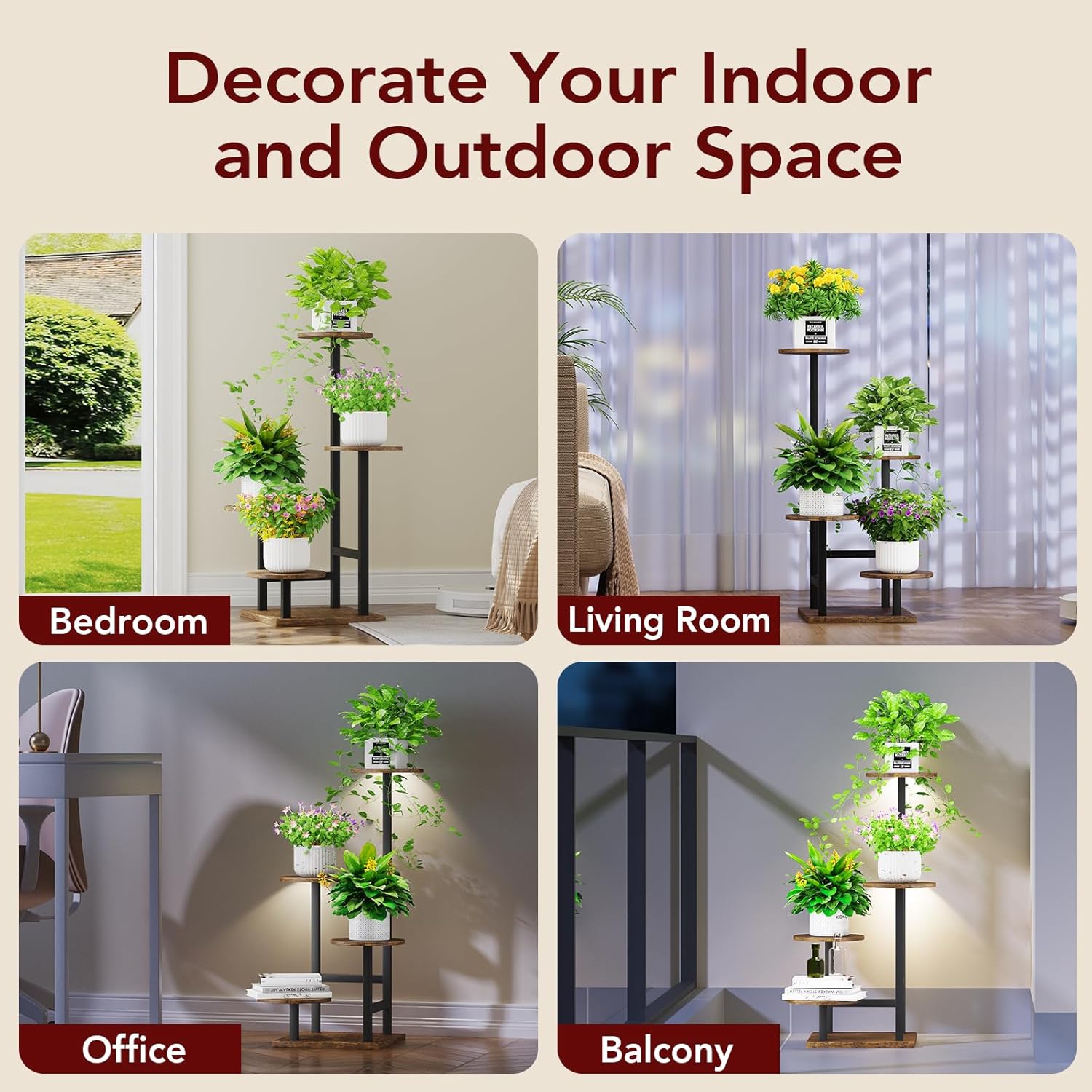 Plant Stand Indoor with Grow Light,4-Tiered Tall Plant Stand Indoor, Metal Plant Shelf with Adjustable Light, Ideal for