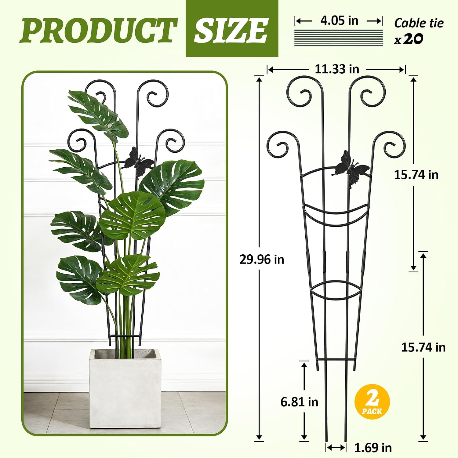 Plant Trellis 2 Pack Plant Trellis Indoor 29.96 in Expandable Metal Garden Trellis for Climbing Plants Sturdy