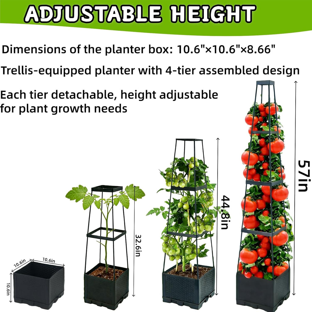 2Pcs Raised Garden Bed Tomato Planter Box with Trellis, 57 Inch Self-Watering Large Tomato Cage for Patio Garden Pots