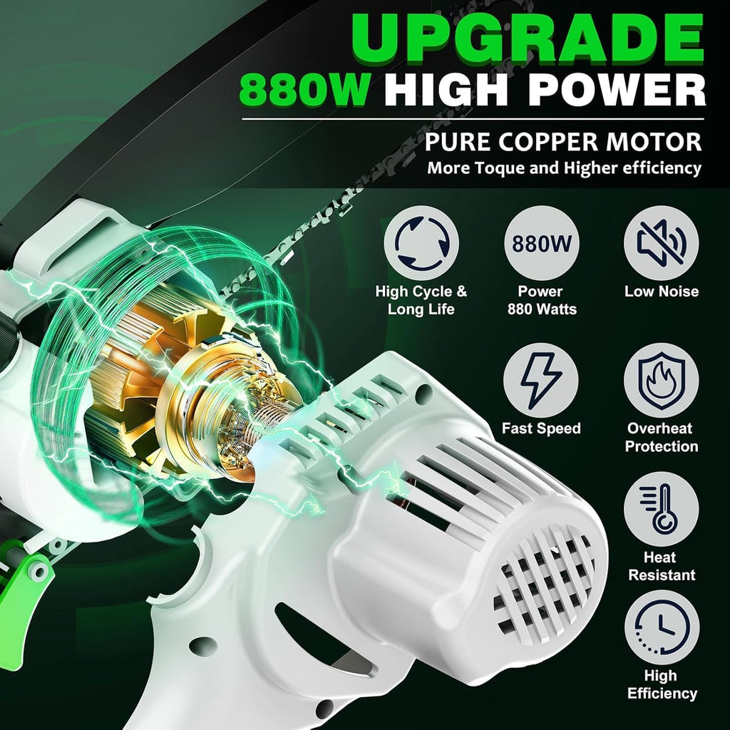 Mini Chainsaw Cordless 8 Inch with 2x 4000mAh Batteries, Portable Electric Chain Saw, Automatic Oiler, Battery Powered
