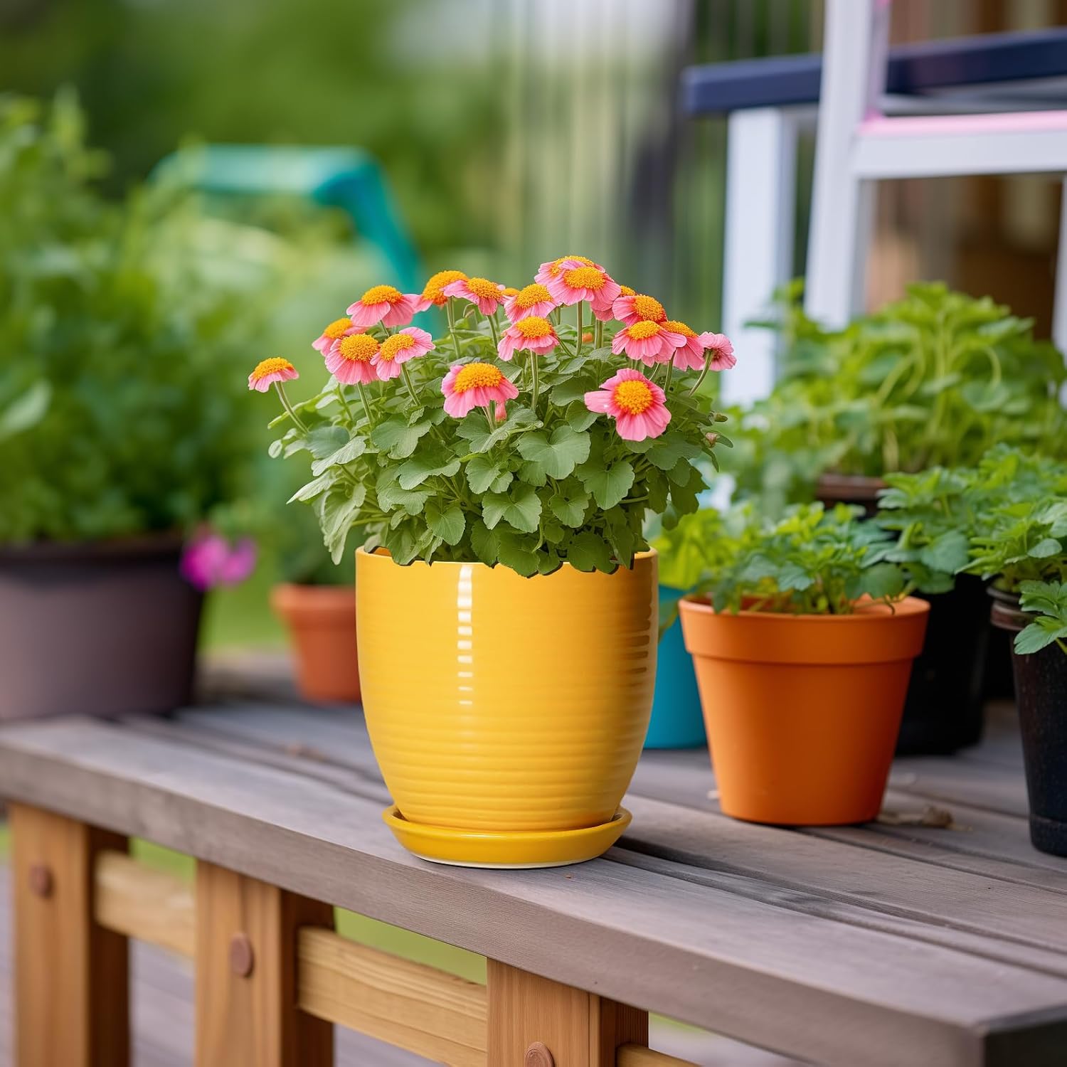 Ceramic Pots for Plants - 6 Inch Plant Pot for Indoor Plants, Ceramic Planter with Drainage Hole and Saucer, Round