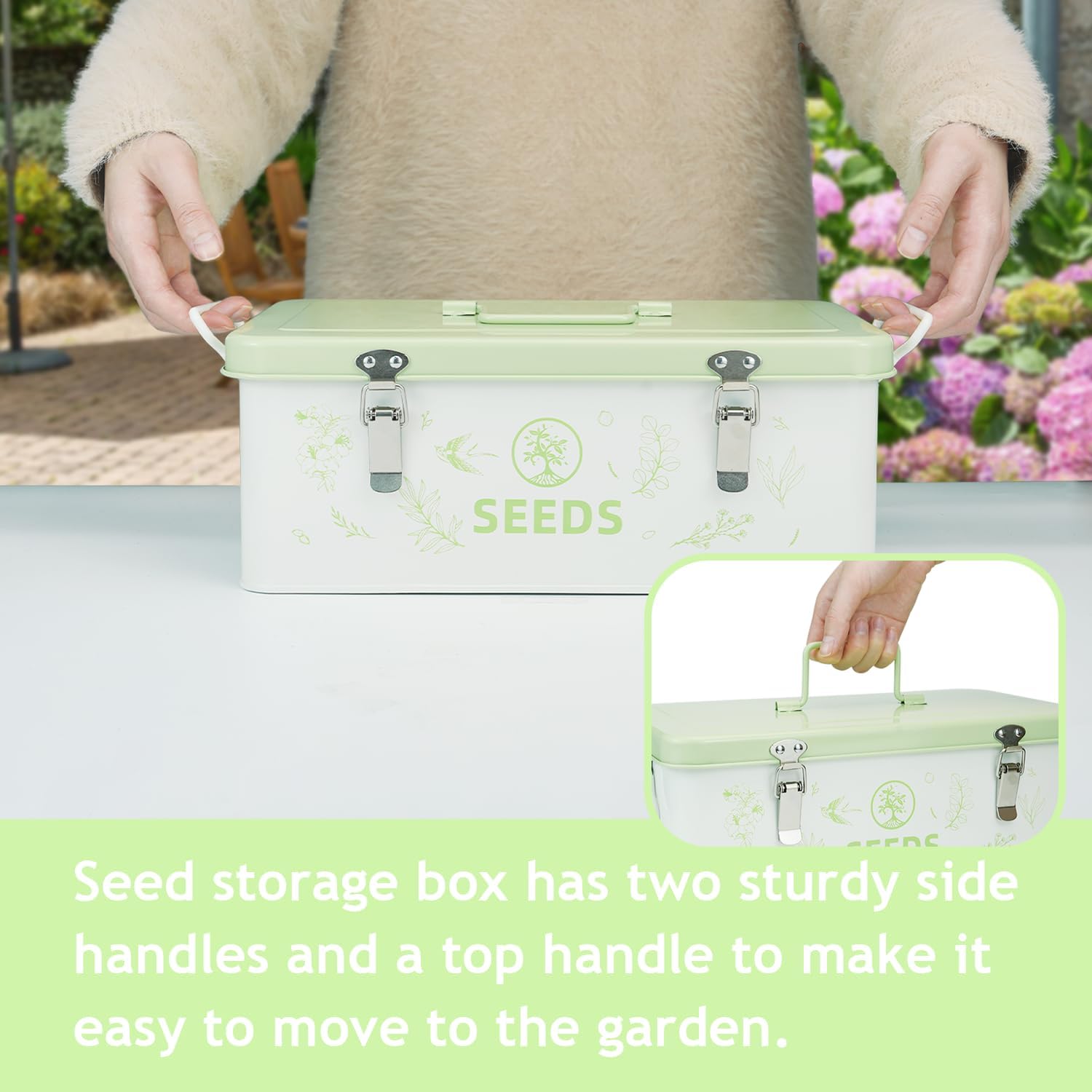 Seed Storage Box, Seed Storage Organizer with Garden String, 30 Seed Envelopes and Bamboo Plant Labels, 4 Compartments