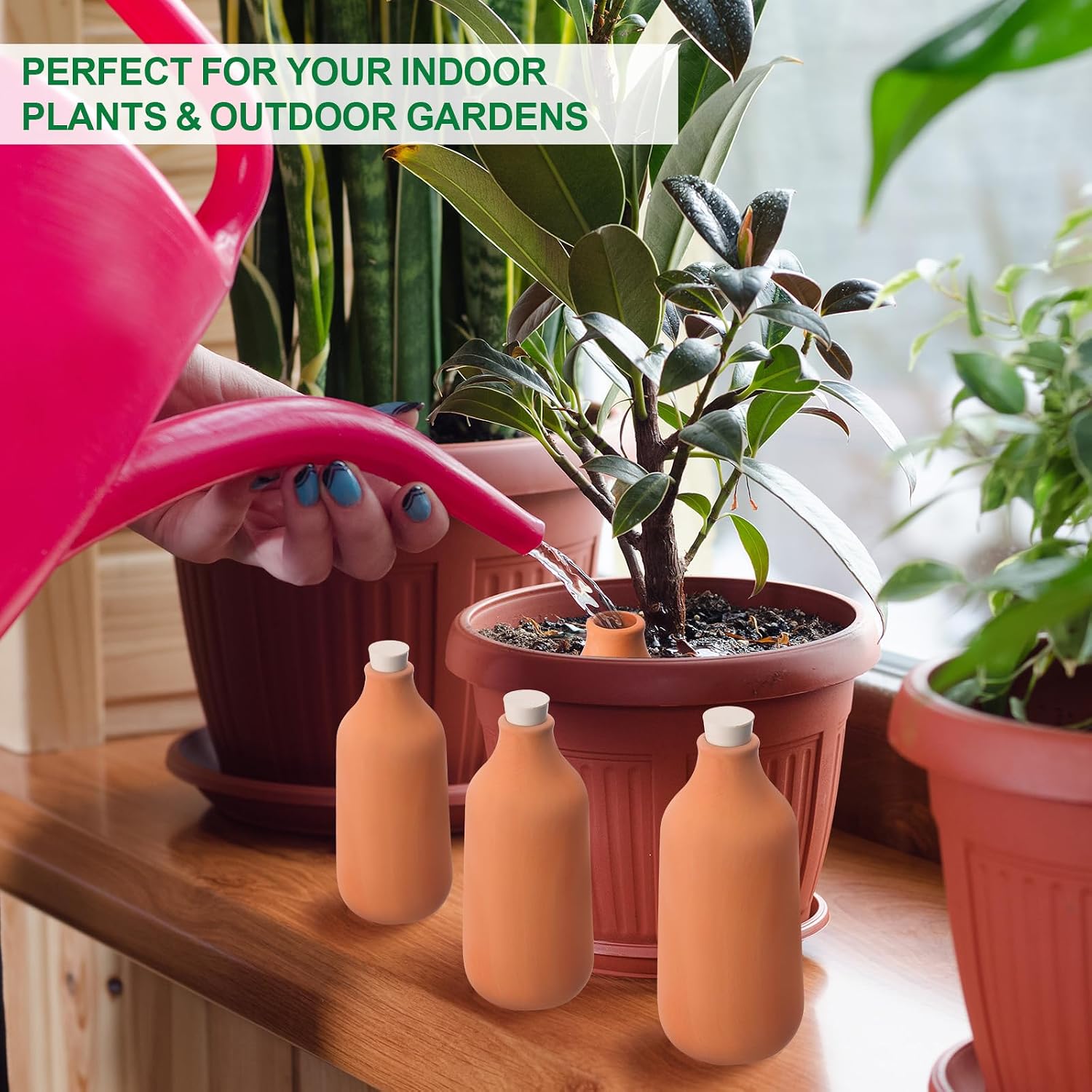 8 Pcs Ollas Terracotta Watering Pots Self Watering Planter Insert Terracotta Globes Clay for Indoor Outdoor Plants (12
