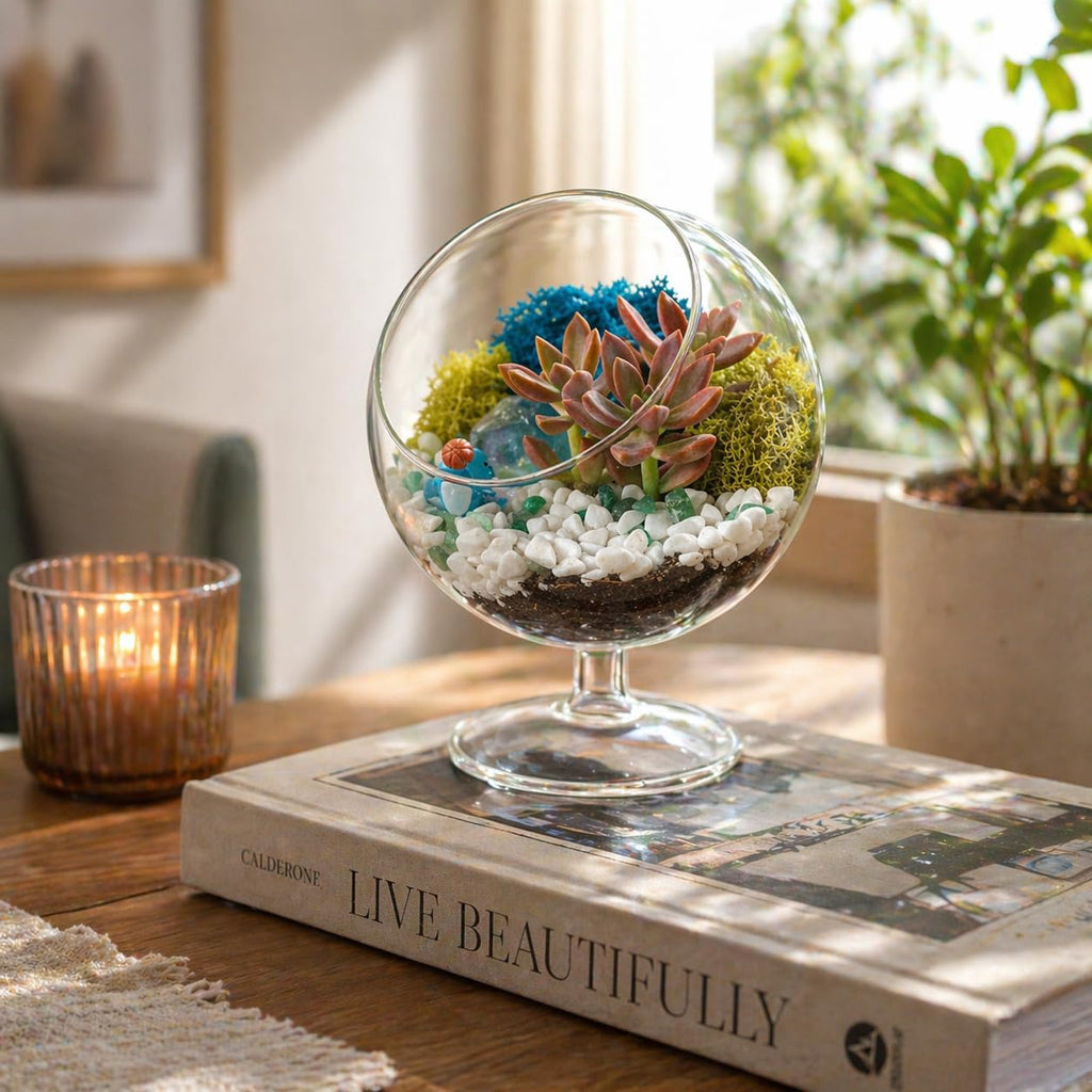 Creations by Nathalie DIY 6" Chalice Terrarium Kit Build Your Own Glass Terrarium for Adults & Teens, DIY Terrarium Kit