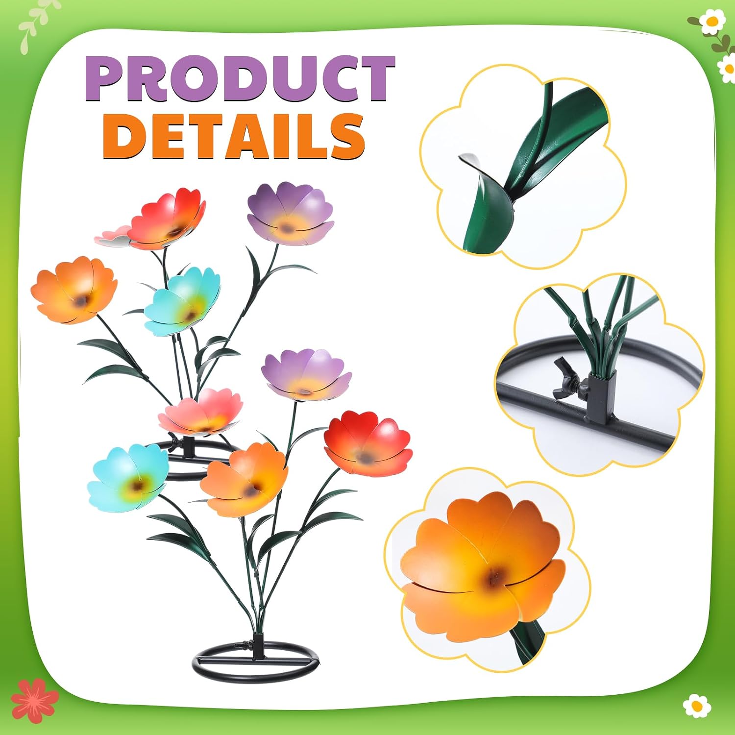 Yaocom 2 Pack Metal Flowers for Outdoor, Decorative Garden Stakes Yard Art, Outdoor Spring Garden Stake Summer Decor