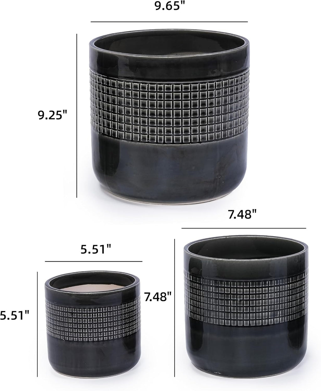 Ceramic Planter Set of 3, Graduated Size Indoor Flower Pots with Artisan Texture, Breathable Clay Plant Pots for