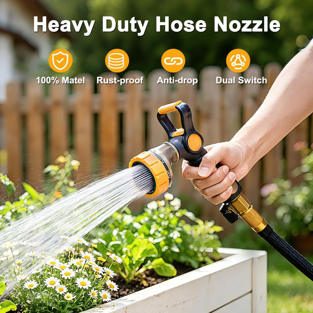 FANHAO Fireman Style Garden Hose Nozzle, Heavy Duty Metal Water Hose Nozzle | Thumb Control & Large Lever Control, 7